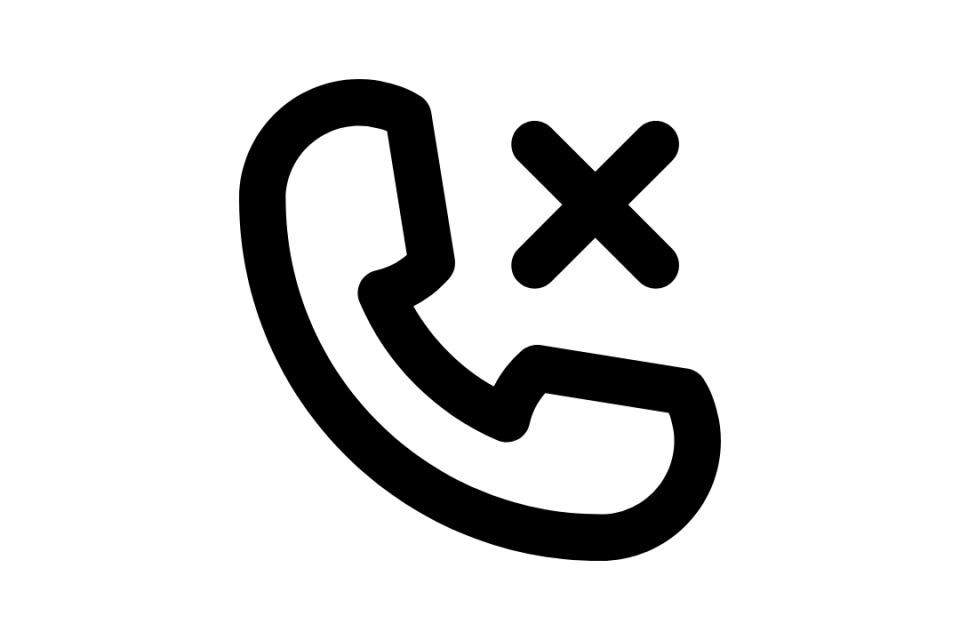 Schwarzes Icon in Telefonhörerform. Rechts oben ein schwarzes Kreuz.