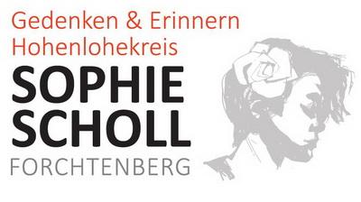 Logo des Vereins „Sophie Scholl Forchtenberg“ in roter, schwarzer und grauer Farbe.