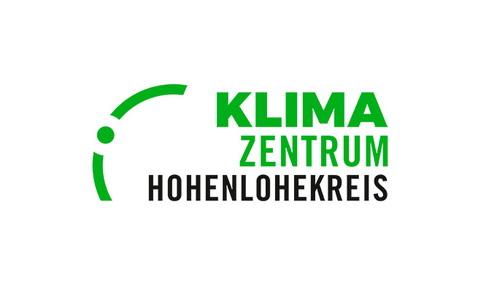 Logo des Klima-Zentrums Hohenlohekreis. Grüne Schrift auf weißem Hintergrund: Klima-Zentrum. Schwarze Schrift: Hohenlohekreis