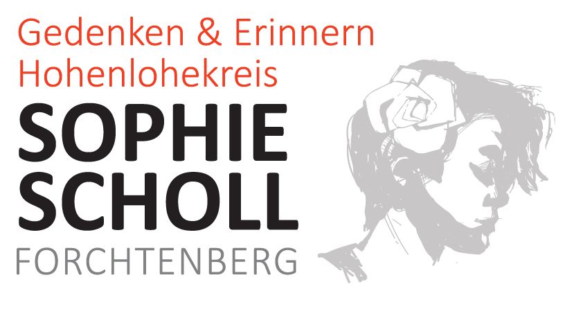 Logo des Vereins „Sophie Scholl Forchtenberg“ in roter, schwarzer und grauer Farbe. 