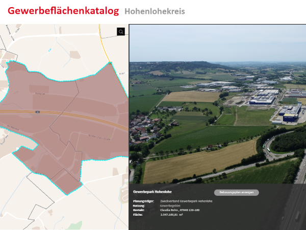 Screenshot einer Landkarte mit aktuellem Luftbild
