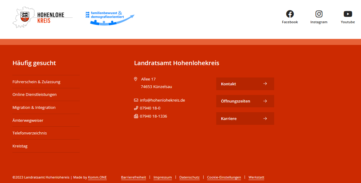 Screenshot der Fußzeile der Homepage www.hohenlohekreis.de