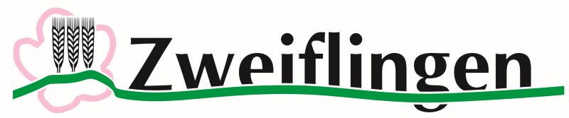 Das Zweiflinger Logo zeigt einen grünen dünnen Schleier. Links auf dem Schleier sieht man drei Getreidestöcke und eine rosa Blumenumrandung. Außerdem steht auf dem Grünen Schleier "Zweiflingen" 