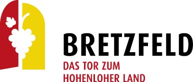 Das Bretzfelder Logo in rot und gelb geteilt und zwischendrin eine Traube. Daneben steht "Bretzfeld das Tor zum Hohenloher Land"