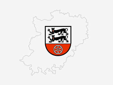 Umrisse des Hohenlohekreises in grau. In der Mitte Wappen des Hohenlohekreies in weis und rot.