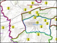 Straßenkarte mit eingezeichneten farbigen Routen