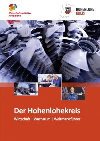 Titelbild der Wirtschaftsbroschüre mit Bildern und roter Farbe.