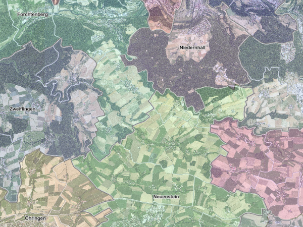 Landkarte mit eingefärbten Gebieten