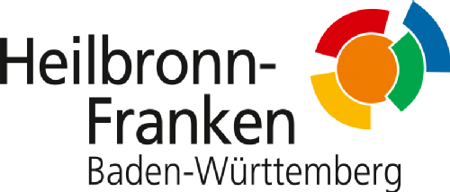 Logo der Wirtschaftsregion Heilbronn- Franken Baden-Württemberg. Text in schwarz