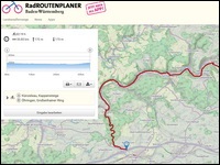 Screenshot des Radroutenplaners Baden-Württembergs, der eine Landkarte mit Radroute zeigt.