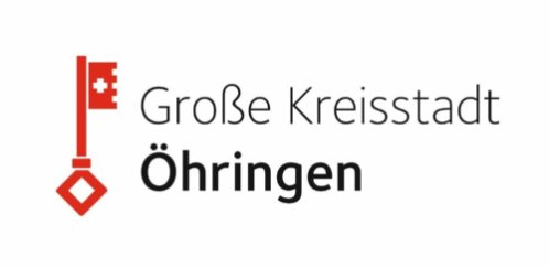 Auf dem Öhringer Logo sieht man einen hochkanten roten Schlüssel. Daneben steht "Große Kreisstadt Öhringen"