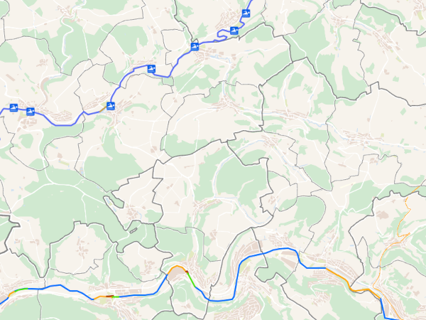 Landkarte mit blauer und roter Linie